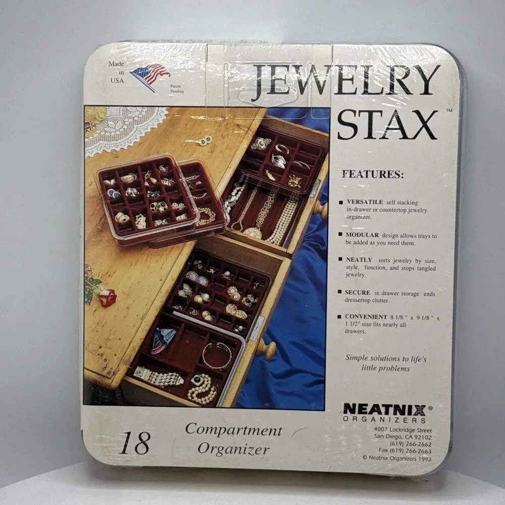 Neatnix STAX Jewelry Organizer Tray, 18 Compartments, Burgundy